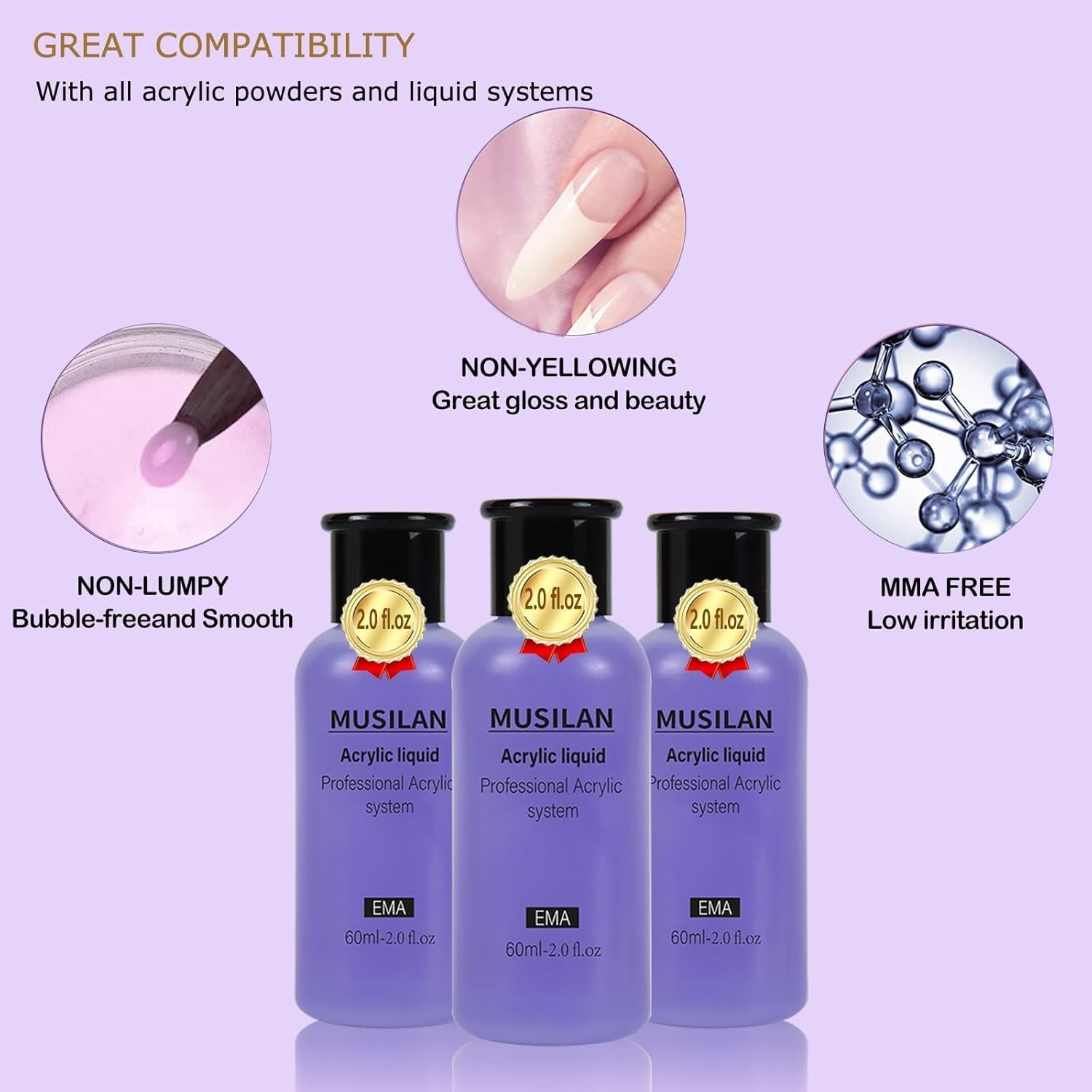 Monomer Acrylic Nail Liquid 6Oz for Acrylic Powder - Professional 180Ml Monomer Acrylic Nail Liquid Acrylic Powder,Acrylic Nail Extension 3D Nail Art - MMA Free,Quick Dry Time Acrylic Nail Liquid