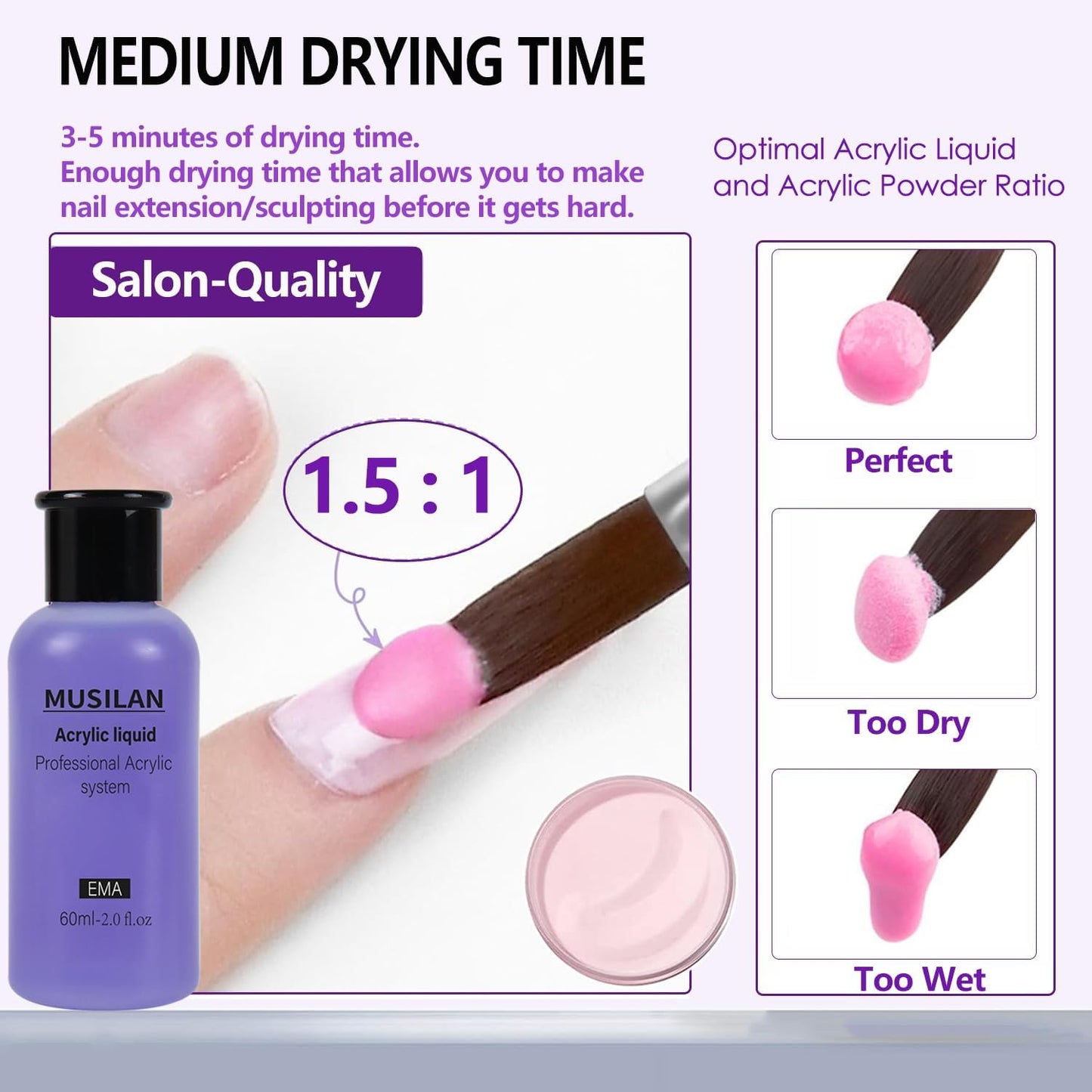 Monomer Acrylic Nail Liquid 6Oz for Acrylic Powder - Professional 180Ml Monomer Acrylic Nail Liquid Acrylic Powder,Acrylic Nail Extension 3D Nail Art - MMA Free,Quick Dry Time Acrylic Nail Liquid