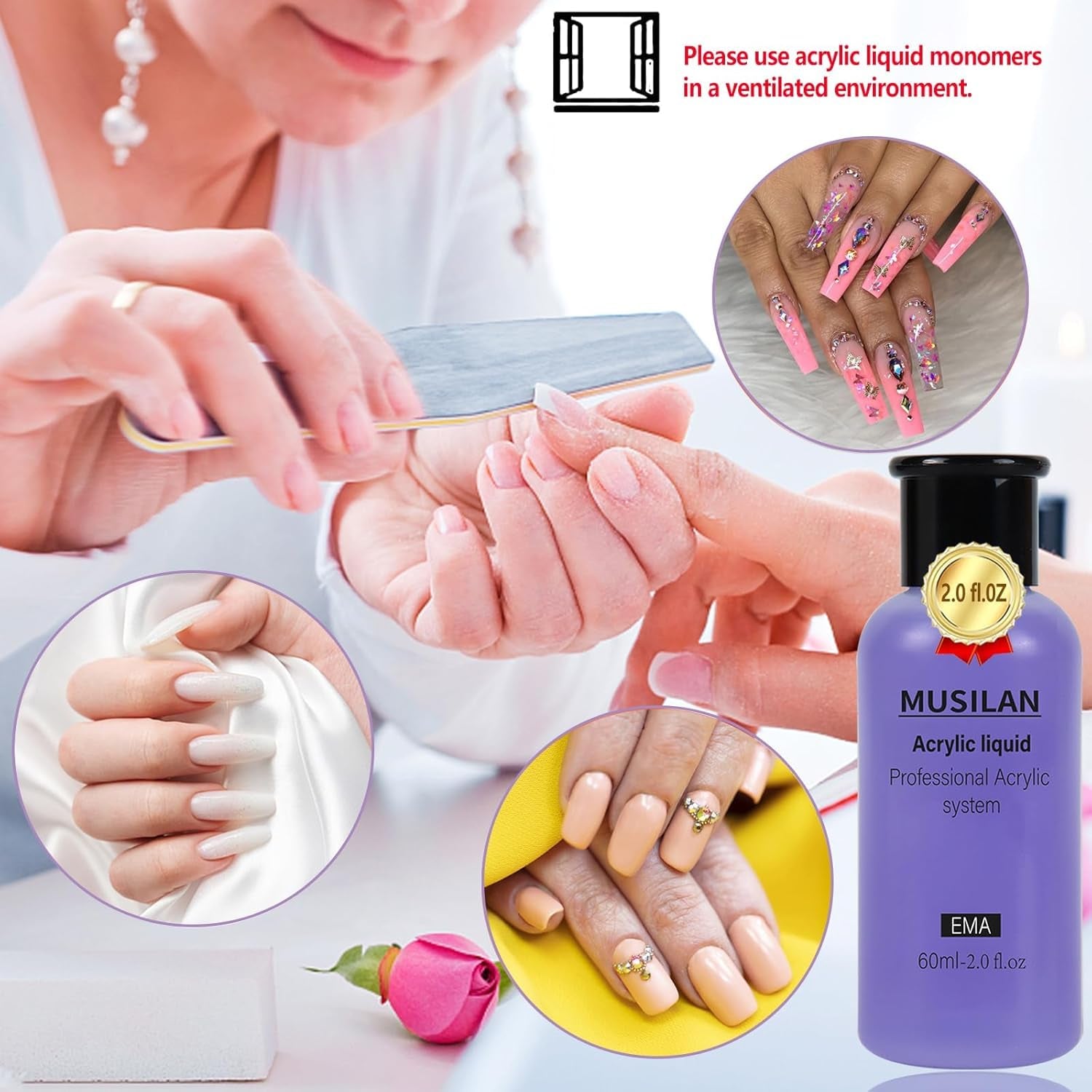 Monomer Acrylic Nail Liquid 6Oz for Acrylic Powder - Professional 180Ml Monomer Acrylic Nail Liquid Acrylic Powder,Acrylic Nail Extension 3D Nail Art - MMA Free,Quick Dry Time Acrylic Nail Liquid
