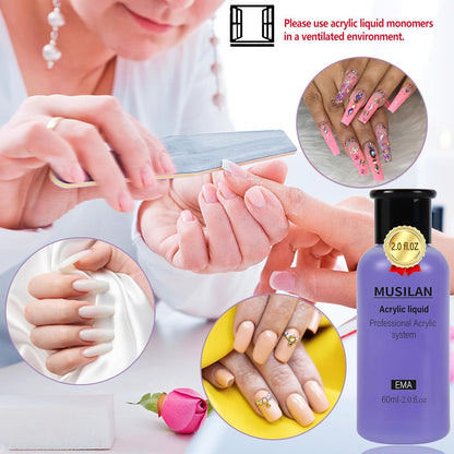 Monomer Acrylic Nail Liquid 6Oz for Acrylic Powder - Professional 180Ml Monomer Acrylic Nail Liquid Acrylic Powder,Acrylic Nail Extension 3D Nail Art - MMA Free,Quick Dry Time Acrylic Nail Liquid